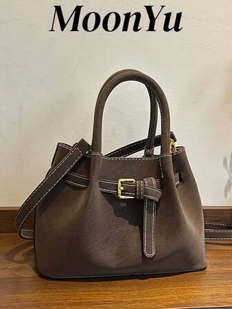 女士抽绳水桶包，时尚优雅，适合女孩、女士、大学生，咖啡色