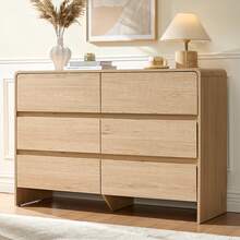 6 Drawer Dresser For Living Space, 49'' Long Modern Chest Of Storage Drawers With Rounded Corners, Wood Cabinet Organizer For Apartment, Nursery, Entryway, Easy Assembly - Tự nhiên - Xem 7