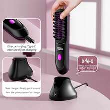 Straightening/Curling Comb, Cordless Hair Straightener With Charging Base, Fast Heating, Rechargeable Portable Hair Straightener - White - View 9