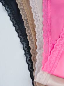 4pcs Women's Solid Color Lace Trim Sexy Thong Panties, High Elasticity Breathable Soft Skin-Friendly Daily Underwear - Multicolor - View 5