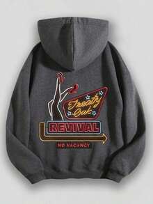 Women Winter ClothesEWH Distressed Washed Cotton Round Neck 270g Double-Sided Printing Men's Hoodie With Soft And Breathable Fabric, Presenting Neon - Style Text "Treaty Oak REVIVAL" And A Figure Pattern Y2k,Soulja,Concert,Halloween,Gothic,Vintage,Streetwear Graphic,009-ABLoose And Comfortablehoodie For Women - 灰色 - 查看 2