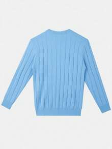 Men's Casual Ribbed Knit Sweater, Round Neck, Minimalist & Fashionable For Everyday Wear - Baby Blue - View 2