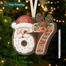 2D Flat, 1 Pack 2005 Santa Claus Reindeer Gingerbread, Number 67 Acrylic Hanging Decoration - 2D Flat Christmas Tree Decoration With Red And Striped Socks, Daisy And Candy Cane, Durable Non-Electric Pendant, Suitable For Home, Car Or New Year Party Decoration (El Not Included) - Numbers Six and Seven, Acrylic Decorative Items - View 2