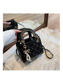 YUQING.FC. Bolso Bandolera Elegante Y Sofisticado Con Bordado De Rombos #61878 - Negro - Ver 3