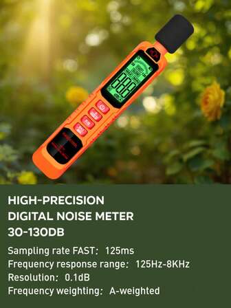 高精度数字声级计，30dB-130dB 手持式噪声检测器，带电容式麦克风，可精确测量交通、办公室、图书馆、汽车、工业和噪音监测