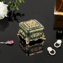 HAWTVintage Jewelry Box Small Trinket Storage Organizer Box Gold Metal Chest Ring Case Treasure Chest Square Keepsake Boxes For Earrings Necklace Gift For WomenGreen - Green - View 3