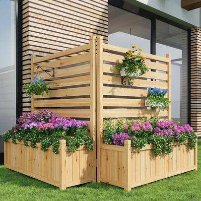 Huisuilinss Wood Privacy Screen With Planter Box,Outdoor Air Conditioner Fence,Wood Planter Box With Trellis,Privacy Fence Panel For Outside Trash Can Pool Patio & Backyard Decor