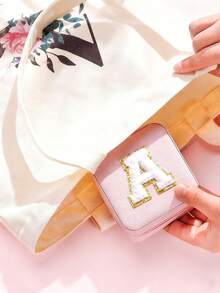 1pc Floral Letter Jewelry Box, A-Z Letter Travel Jewelry Box, Bridesmaid Gift, Wedding Gift, Letter Ring Box, Girls Gift Box, PU Leather Jewelry Box (Suitable For Rings, Pendants, Earrings, Necklaces, Etc.) - Girls Gift Box - Pink - View 4