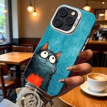 Funda de Teléfono Color Azul Gato Negro con Pecho Rojo y Ojos Grandes Impresión para  14 Pro Max  13 Pro  12  Galaxy S23 S22 S21 Todas las Temporadas Opción de Regalo Ideal - Negro - Ver 6