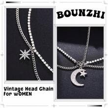 XZGB Rhinestone Head Chain Boho Layered Hair Chain Vintage Moon Headpiece Costume Hair Accessories For Women - 銀色 - 查看 2