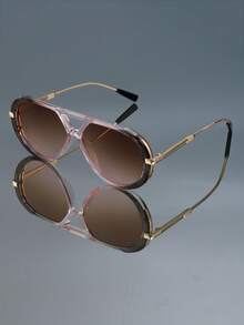 New Modern Retro Classic Big Frame Double Nose Bridge Pilot Border Fashion Glasses Women Men Metal Simplicity High Sense Daily Casual Punk Wear Match Fashion Glasses - Multicolor - View 17