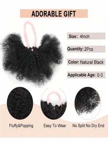 2个儿童发髻，合成材质，柔软可爱，非洲式蓬松发髻，弹性发圈，扭结马尾辫，蓬松卷曲，适合女孩，带弹性发圈 - 彩色 - 查看 3