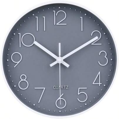 HAWT10 Inch Gray Wall Clock Battery Operated Silent And Non-Ticking Wall Clock For Home Bathroom Bedroom Kitchen