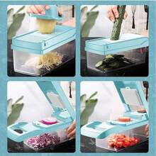 [Vegetable Slicer] 16In-1 Vegetable Chopper, Professional Onion Chopper, Multi-Functional Food Chopper, Kitchen Vegetable Slicer And Dicer, Vegetable Chopper With 8 Blades, Carrot Chopper With Container Father Gift - 升級版藍色 - 查看 6