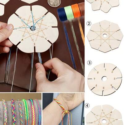 4pcs Braiding Loom Set, Wooden Flower Shaped Disc Bracelet Weaving Loom, Weaving Tools, Beading Cord Spool, Gift Items, Friendship Bracelet Making, Weaving Cords & Supplies, Kumihimo Braiding Supplies, DIY Jewelry Making, Handicraft Supplies, Precision Weaving Tools, Lightweight Weaving Accessories, Jewelry Making Tools, Jewelry Makers, Suitable For DIY Enthusiasts