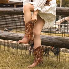1 Pair Girls Cowboy Boots Cowgirl Western Boot For Kids Rhinestone Sparkly Toddler Dress Boots Ponited Toe Mid Calf Birthday Party For Little Big Kid - 棕色 - 查看 1