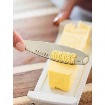 Stainless Steel Butter Spreader, Ready Butter 3-In-1 Knife, Stainless Steel Serrated With Holes In Blade - Cold Butter Spreader, Curler & Micro Grater, Dishwasher Available