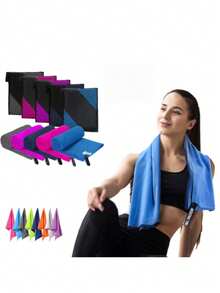 Quick Dry Sports Towel, Non-Slip Yoga Mat Towel, Absorbent & Fast Drying Fiber Travel Towel, 3 Sizes Available. Multipurpose For Camping, Beach, Gym, Yoga, Sports, And Swimming Pool - Multicolor - View 1