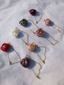 1pc Unisex Burgundy Rose Flower Brooch Pin, Minimalist Design Suit For Wedding, Party, Formal Events Valentine's Day Accessories - Multicolor - View 5