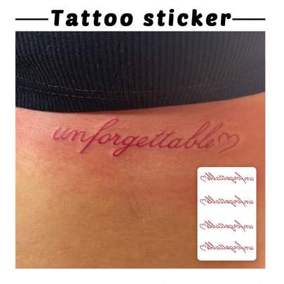 1 pieza Tatuaje temporal "Inolvidable" a prueba de agua, resistente al sudor y lavable, diseñado para la clavícula y la cintura de chicas sexys, con una fuente de letra inglesa manuscrita linda y llamativa