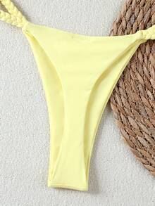 Women's Fresh Lemon Yellow Woven Bikini Swimsuit, 2 Pieces Swimwear, Perfect For Beach Parties And Vacations, Christmas And Halloween Outfits - Yellow - View 5