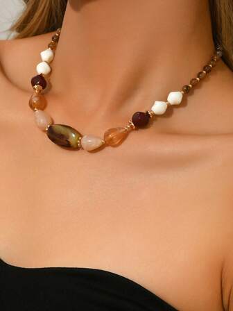 时尚优雅树脂串珠项链，新款上市，四季皆宜