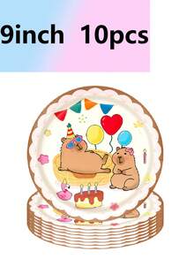 10pcs Capibalapi Themed Party Supplies Tableware, Plates, Tissues, Cups, Party Decorations, Holiday Celebrations, Birthday Parties, Tea Parties, Home Office Parties, Birthday Party Supplies, Capibalapi Supplies Cute - Multicolor - View 9