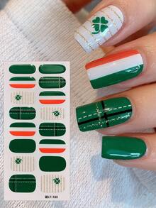 2 Pcs/Set Of St. Patrick's Day Full-Coverage Waterproof Nail Stickers, Such As Four-Leaf Clovers And Green Hats Nail Strips. For Holiday Use And As Gift For Girls Nail Decals Nails Nail Supplies - Multicolor - View 14