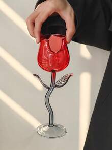 1pc Ins Style Rose Flower Shaped Glass Cup, Creative Atmosphere Glass Goblet - Multicolor - View 4