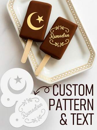 1 pièce Moule de cuisson personnalisé, pochoir en forme de croissant de lune et d'étoile personnalisable, motifs ou texte personnalisables, réutilisable, moule à décorer les gâteaux et tartes de Ramadan, moule à poudre de cacao et sucre glace, convient pour les desserts de l'Iftar, la boulangerie du Moyen-Orient et les idées de cadeaux avec une ambiance festive