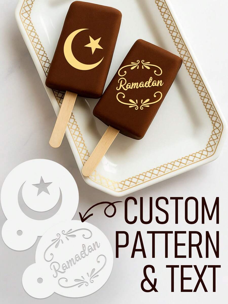 1 pieza Molde de hornear personalizado, Plantilla en forma de media luna y estrella personalizada, Patrones o texto personalizables, Reutilizable, Molde para decorar pasteles y tartas de Ramadán, Molde para cacao en polvo y azúcar glass, Apto para postres de Iftar, Repostería de Oriente Medio e ideas de regalo con ambiente festivo - Colores personalizados - Ver 1