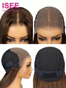 ISEE Tóc giả thẳng màu nâu sô cô la, tóc thật, kiểu lace closure 9"x6", dài 16-28 inch, độ dày 180%, không cần keo dán, phù hợp cho người mới bắt đầu, đã được tỉa sẵn, đã được cắt sẵn, tóc giả lace closure dành cho nữ. - S4 - Xem 5