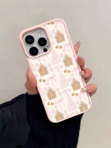 Funda magnética de casa de jengibre, diseñada con bastones de caramelo y lazos rosas, compatible con  17,  16,  16 Pro Max,  15,  15 Pro Max,  14,  13 y  12. Igual que el  11 Pro, está hecha de TPU y es resistente a los golpes. Es un regalo excelente para familiares, amigos, niños, cumpleaños, el Festival de Primavera, festividades, novios, novias y San Valentín. - Rosa - Ver 1