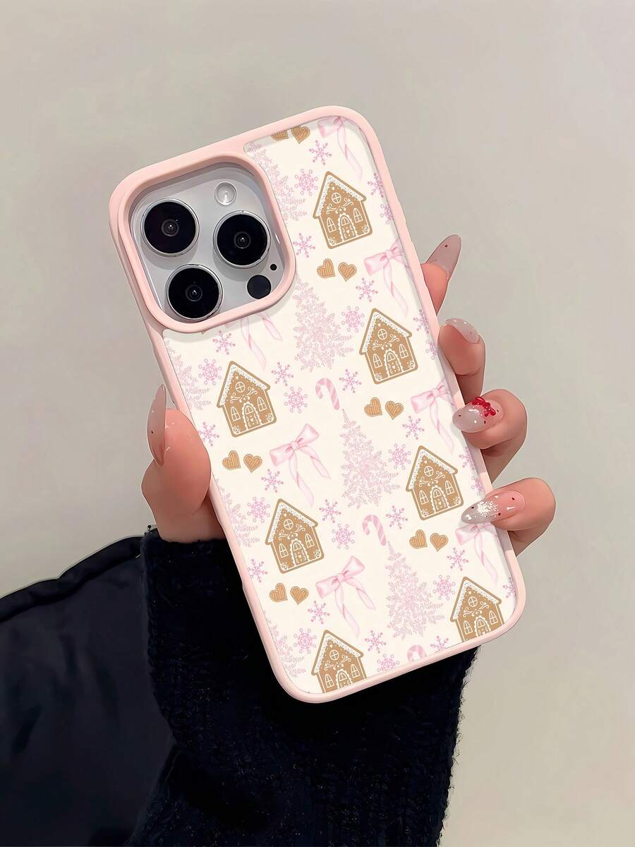 Funda magnética de casa de jengibre, diseñada con bastones de caramelo y lazos rosas, compatible con 17, 16, 16 Pro Max, 15, 15 Pro Max, 14, 13 y 12. Igual que el 11 Pro, está hecha de TPU y es resistente a los golpes. Es un regalo excelente para familiares, amigos, niños, cumpleaños, el Festival de Primavera, festividades, novios, novias y San Valentín. - Rosa - Ver 1