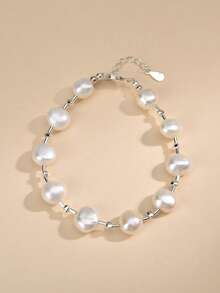 1pc 925 Sterling Silver Natural Pearl Bracelet, Suitable For Wedding, Engagement, Bride, Mother's Day, Valentine's Day, Birthday Gift - White - View 5