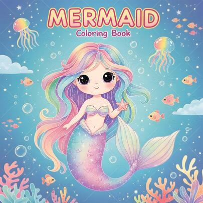 成人及青少年美人鱼主题涂色书，包含迷人的角色和怀旧的场景，易于涂色，帮助您放松身心（舒缓涂色书）