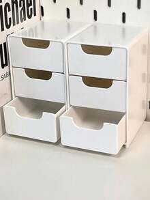 3-Tier Desktop Storage Box With Drawers - Ideal For Storing Office Supplies, Jewelry And Cosmetics - Portable Compartment Storage Box - Multicolor - View 2