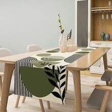 1pc Bohemian Leaf Table Runner, Sage Green Tropical Palm Tree Medieval Modern Abstract Arch Geometric Dining Runner Suitable For Farmhouse Cabin Home Kitchen Dining Room Holiday Party Decor, 13x35/13x47/13x72/13x90/13x108 Inches