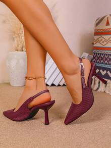 女士尖头小猫跟套脚凉鞋 - 酒紅色 - 查看 6