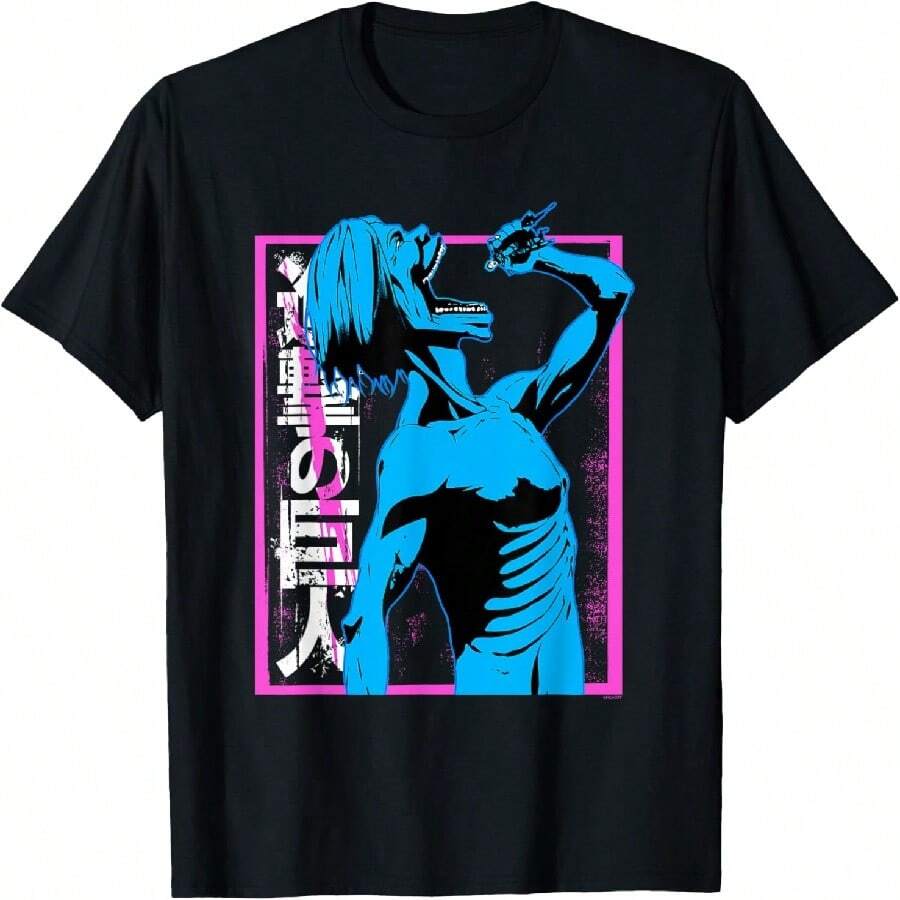 Colorful Titan Eating Anime T-Shirt.Jpg - 黑色 - 查看 1