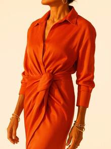 Elegant Lapel Wrap Front Maxi Dress - Đỏ - Xem 5