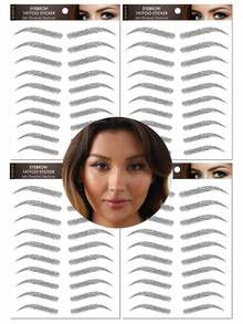 （4片/套）10款3D逼真毛发状眉毛纹身贴纸，防水眉妆临时纹身贴纸，适合不同妆容和脸型，持久自然，可用于日常妆容或眉毛整形手术 - 黑色 - 查看 12