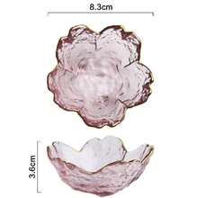 1pc Pink Sakura Plate, Gold-Rimmed Transparent Seasoning Dish, Glass Material, Small Plate, Nordic Style Gold Inlaid Glass Seasoning Bowl, Barbecue Seasoning Dish, Flower Petal Bowl, Glass Seasoning Plate - Pink - View 3