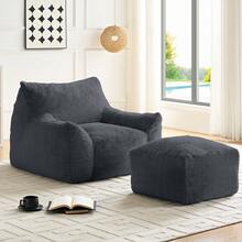 Modern Faux Fur Fabric Large Bean Bag Chair With Ottoman, Oversized Adult Bean Bag Chair With Filler, Lazy Sofa Comfy Bean Bag Couch With Armrests - 深灰色 - 查看 1