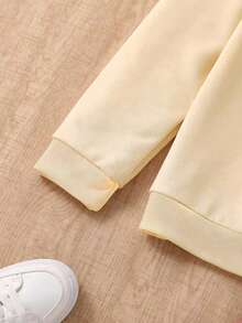 Teen Girl Letter Print Hoodie And Sweatpants Set - Apricot - View 4