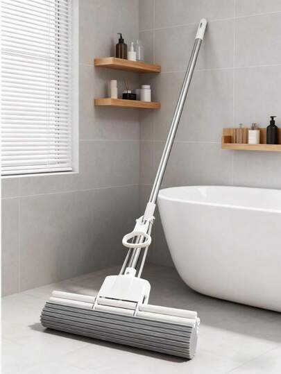 1 esfregão expansível de alta absorção com rolo duplo e cabeça giratória de 360°, adequado para superfícies de madeira e azulejo - ideal para limpeza de pisos na cozinha, banheiro, quarto e outros ambientes.