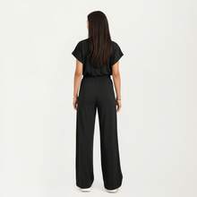 Women's 2-Piece Set Short Sleeve Relaxed Fit Top And Wide Leg Pants With Soft Stretch Fabric And Drawstring Waist - 黑色 - 查看 4