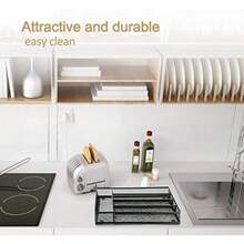 XZGB Utensil Drawer Organizer Mesh Wire Silverware Organizer Divider For Kitchen Stainless Steel Cutlery Flatware Storage Tray With Non-Slip Foam Feet 5 Compartment 12.5 X 9.2Inch Black - màu đen - Xem 7