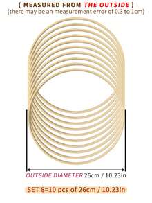 10pcs Beige Dreamcatcher Feather Outdoor Lawn Wedding Hanging Decor Bamboo Hoops, Wind Chime Mori Style Inner Rings, Wall Bedroom Decor Bamboo Hoops, Gifts And Decorative Hanging Pieces For Halloween, Christmas And Other Holidays, Also Suitable For DIY Embroidery Hoops - Apricot - View 15
