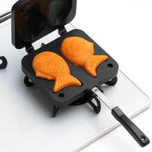 Molde para pastel Taiyaki con forma de pez, waflera, molde doble para panqueques, ideal para fiestas de cocina casera. Molde para pastel Taiyaki con forma de pez, waflera con doble molde y pincel de silicona para crear postres caseros. - Negro - Ver 6